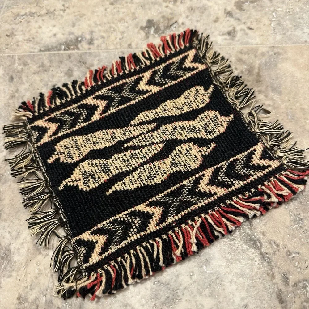 Mini Southwestern Blanket Coaster Mouse Pad Chili‎ Peppers Fringe 8X7